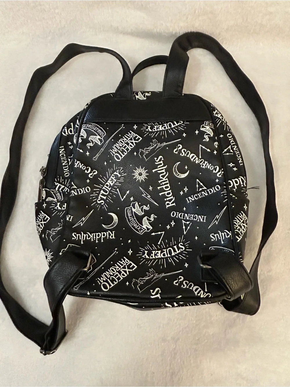 Loungefly Harry Potter Spell Print Mini Backpack NWOT Black Faux Leather